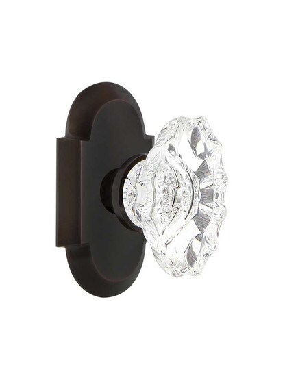 Arched Rosette Door Set with Chateau Crystal Glass Knobs in Timeless Bronze.
